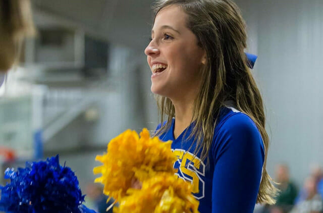 Sarah Hunter cheering for the Boyd-Buchanan Buccaneers