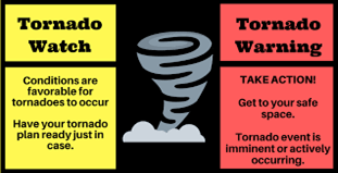 Difference between a tornado watch and a tornado warning